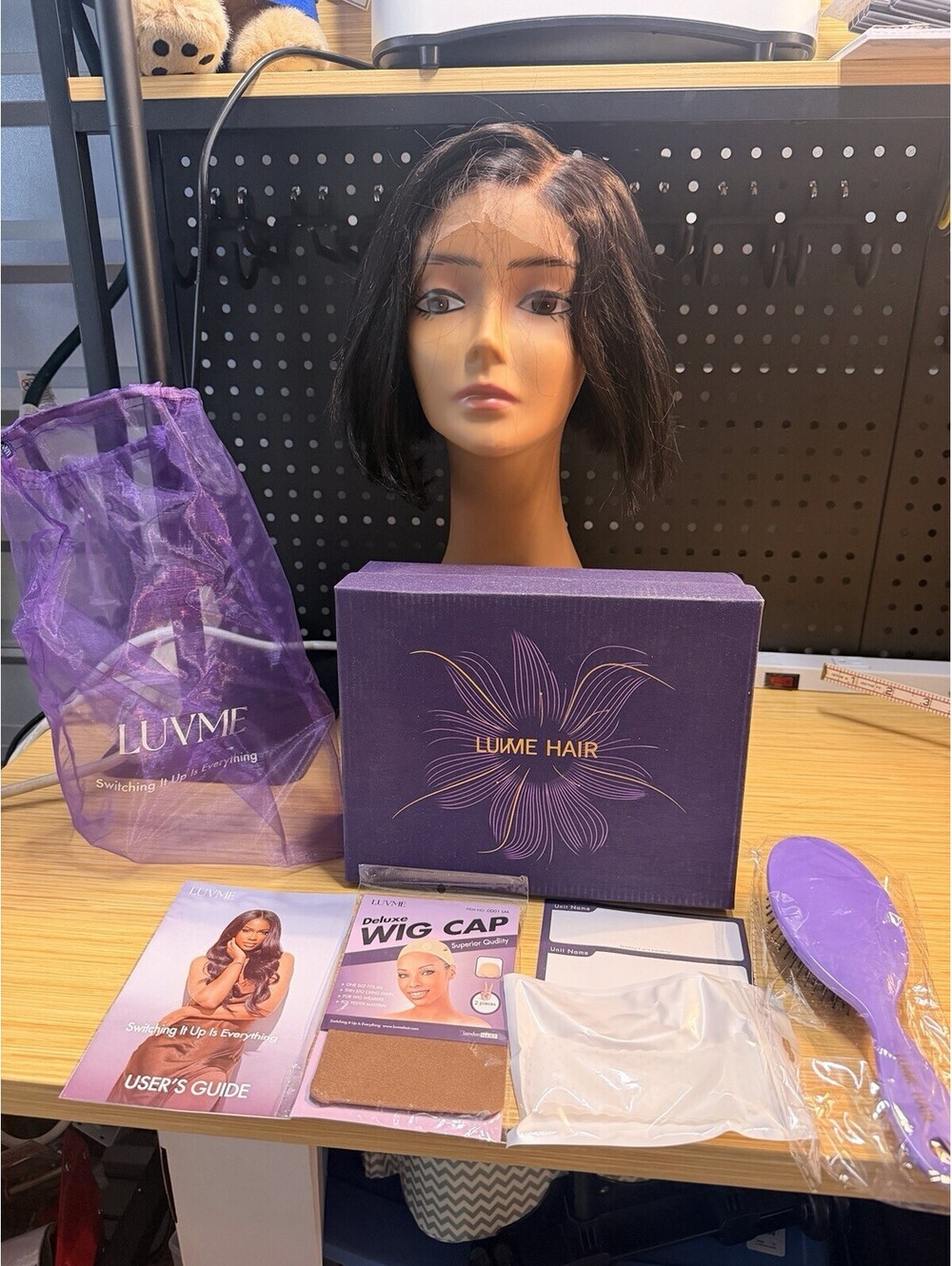 LUVME For You Dark Brown Human Hair Wig Shoulder Length Side Part Lace Wig Bob *